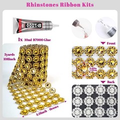 Bling Ribbon, 4In X 3Yards Rhinestone Mesh Fabric Roll for Crafts, Mum Wrap T…