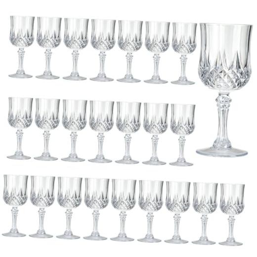 7OZ Plastic Wine Glasses, 24Pcs Reusable Drinking Cups Vintage 24 PCS Clear