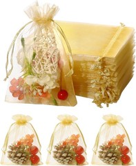 200× Golden Drawstring Organza Pouches 4″x6″ Wedding Jewelry Candy Gift Bags US