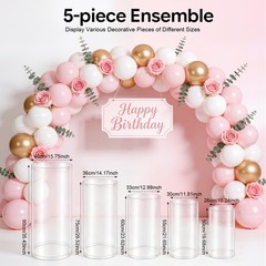 Wedding Table Flower Stand Clear Cylinder Pedestal Set 5 Pcs 77 Lbs Capacity