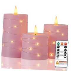 Easter Pink Flameless Candles with Remote Timer, Flickering Battery 3pcs-Pink