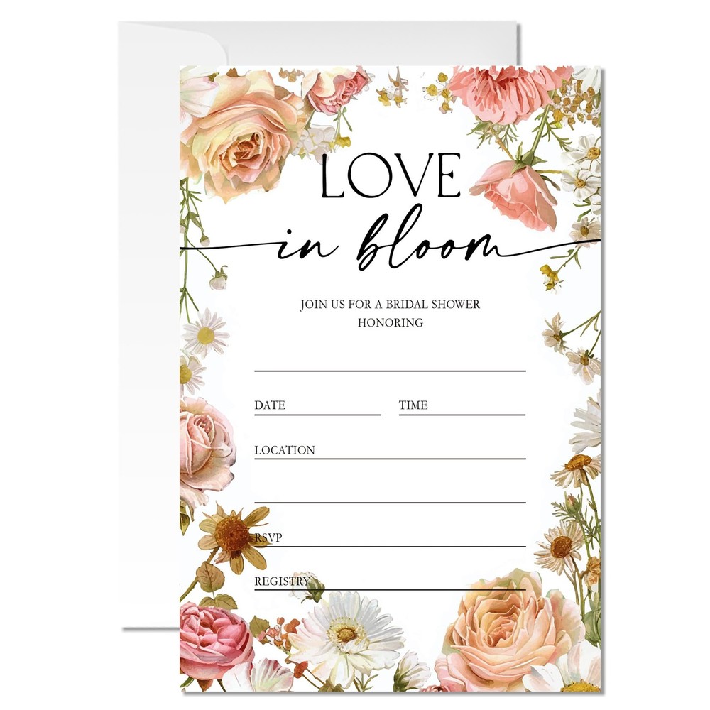 ZYQFN 20 Love in Bloom Bridal Shower Invitations, 4×6 inches, Multicolor