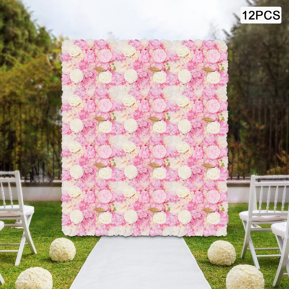 Wall Decor Pink 12PCS 15*15in Artificial 3D Flower Wall Panel Wedding Backdrop