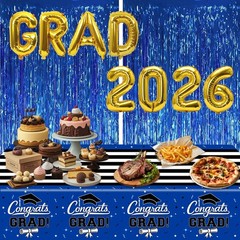 multiwins 7-Pack Graduation Party Decorations Set, 3 Blue 54″ x 108″,