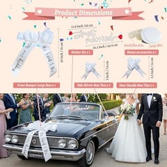 8 Pcs Just Married Wedding Car Decorations Kit – 30 Inchs Big Bow – White