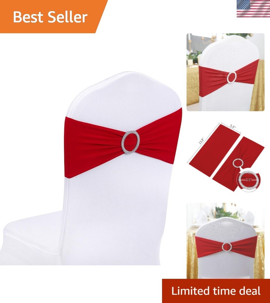 Transformative 50-Pack Red Spandex Chair Sashes with Buckle for Celebrations