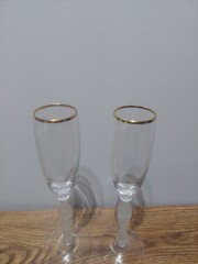 LENOX FROSTED BRIDE GROOM CHAMPAGNE TOASTING FLUTES GLASSES GOLD RIMMED TOPS