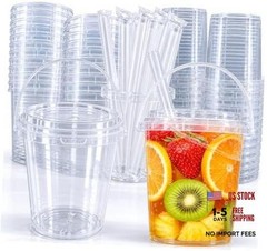 Drink Buckets with Lids and Straws, Reusable Clear Plastic Party 30 Sets 34 oz
