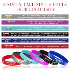 Chalyna 48 Pcs Bible Verses Bracelets Bulk 2.3 inches, Multiple Colors