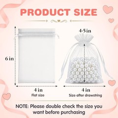 50 Pack Organza Bags 4 x 6 inch Small Bags, Favor 1 Count (Pack of 50) White