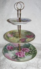 Custom Three Tier Tea Party Cake Stand Made With Vintage Hand Painted Plates