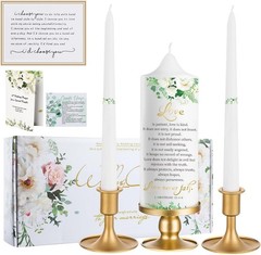 Unity Wedding Candles Ceremony Set – 3 Floral Candles Set with Gold Holders, …