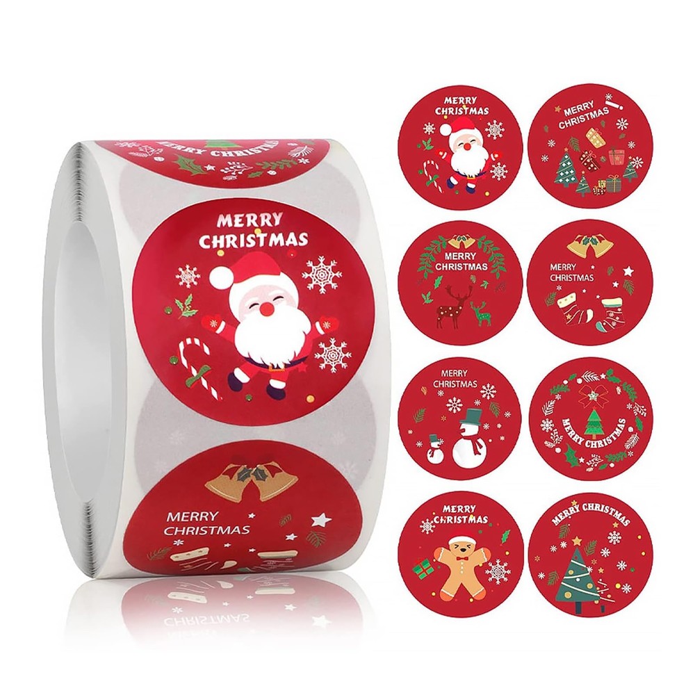 500PCS Christmas Stickers Roll 1.5 in Envelope Seals Round Paper Merry Chirst…