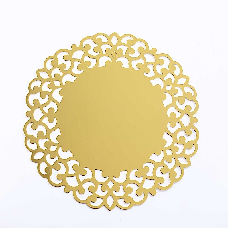 6 Metallic Gold 13″ Laser Cut Cardboard Placemats Floral Rim Party Decorations