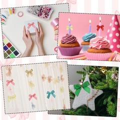 60 Pcs Mini Ribbon Bow 1.2″ Mini Fabric Satin Ribbon Flower Bows, Black