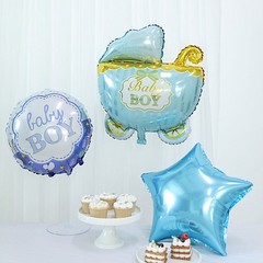 5 BLUE Round Carriage Stars Baby Shower Mylar Foil BALLOONS Set Party Events