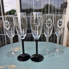 Wedding Champagne Flute Set 5 Pc Bride Groom Mother Father Toasting Glasses