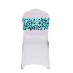 5 TURQUOISE 10″ wide Large Payette Sequined Chair Sashes Wedding Decorations