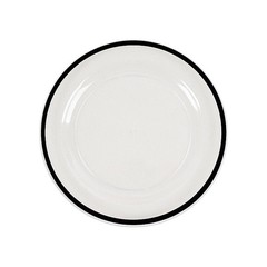 CLEAR 10 Round 10″ PLASTIC Dinner PLATES Black Rim Party Events Tableware