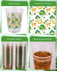 60 Pcs St Patrick’s Day Plastic Cups, 12oz St. Patrick’s Day Party Cups, St.