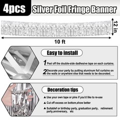 4 Pack 10 Feet Silver Foil Fringe Garland Metallic Tinsel Streamers Banner Wa…