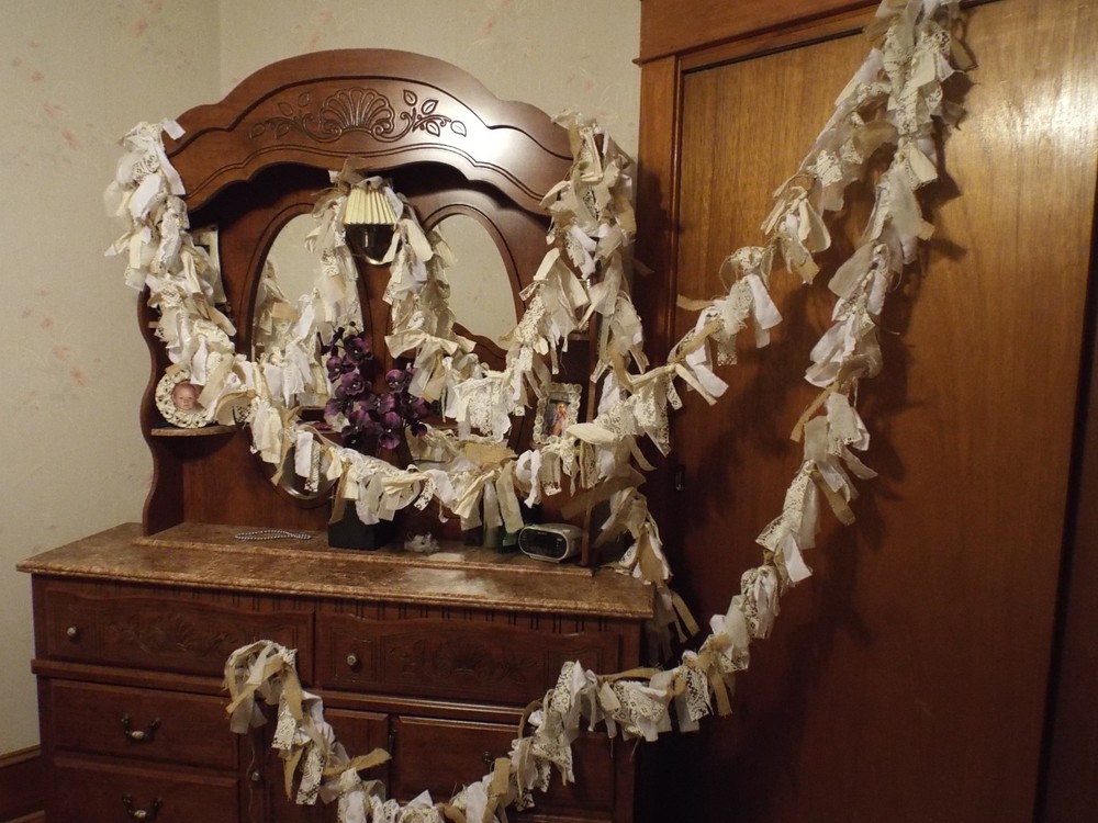 Burlap Wedding Decoration Lace Rag Garland Banner Shabby Cottage Chic 10 feet