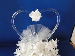 New Elegant Wedding Heart with white floral, pearl swigs Wedding Cake top #66