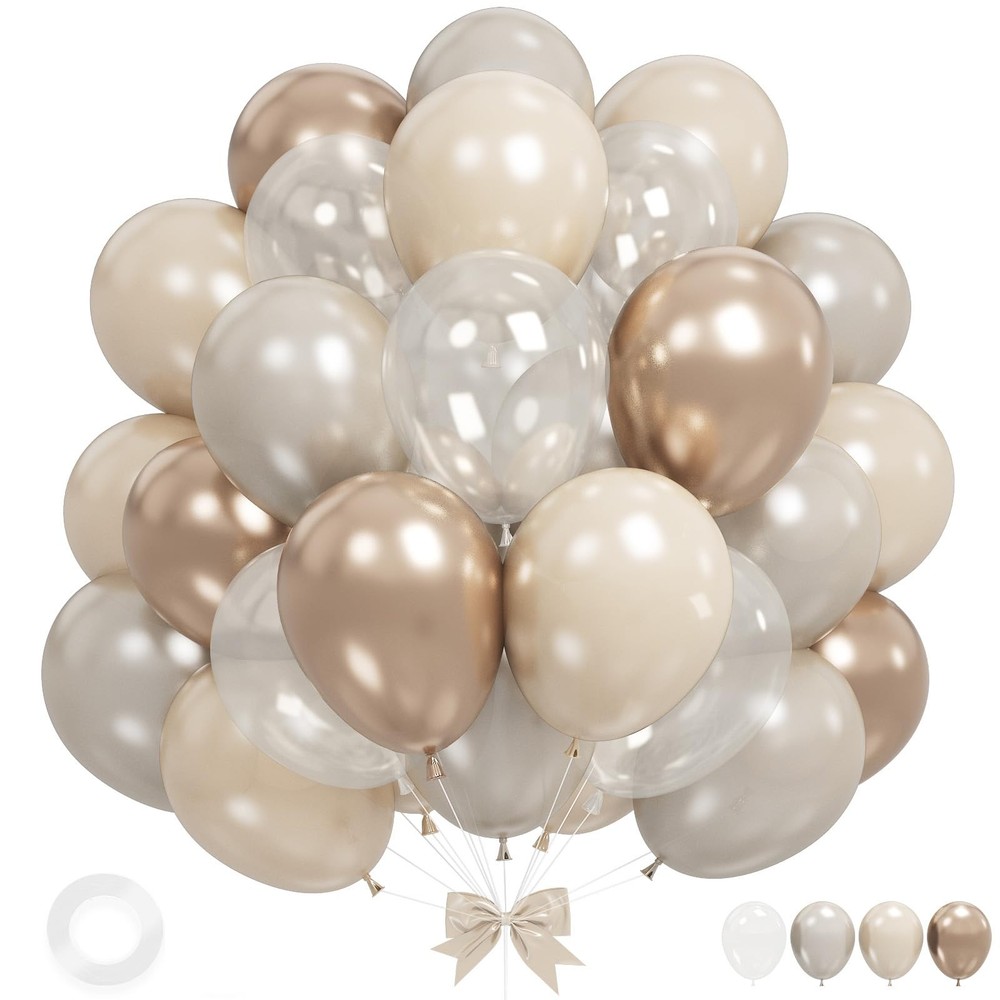 Beige White Gold Balloons,12 Inchs Sand 12 inches, Pearl