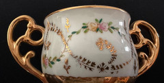 Vintage~50th Anniversary Chalice/Stemmed Cup w/2 Handles~Gold Trim & Flowers
