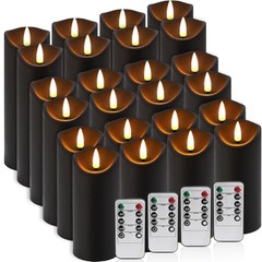 Set of 24 Flickering Black Flameless Candles, Battery Operated LED Red-24