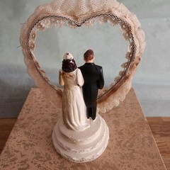 Vintage 1940s Coast Novelty Chalkware Wedding Cake Topper Bride Groom 7.5″