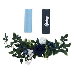 Blue Artificial Flower Arrangement Ribbons For Wedding Chair Back Decor Pack 6x~