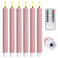 Open Box 6PK 10″ Ribbed LED Candles with Remote Timer Assorted Colors Wedding