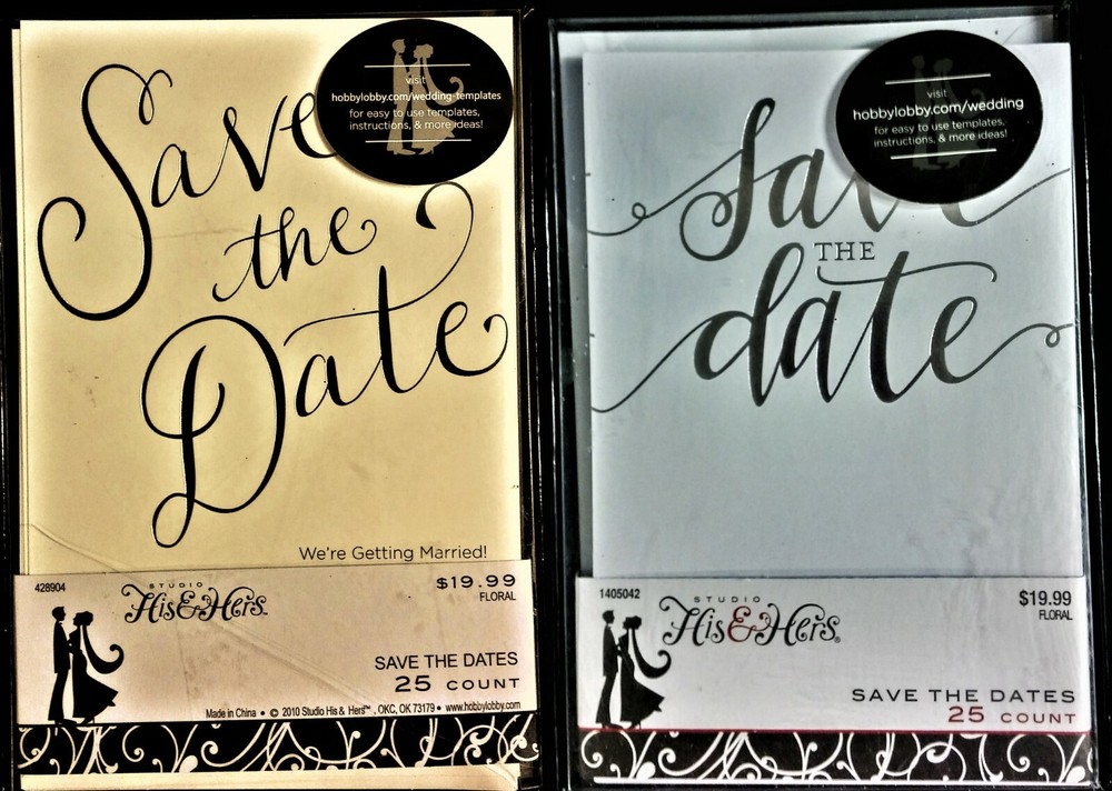 NIB 24 to 25 Wedding Invitations «Save the Date» Silver/White or Gold/Eggshell