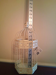 White Metal Birdcage Wedding Card Box, Decorative Hinged Lid, 13 in