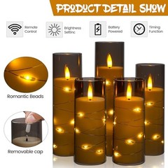 Flameless Candle Light, Battery Candle with recessed String Light, 5 Grey#5*1