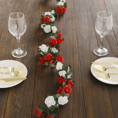 2 RED IVORY 8 ft long Silk Mini Rose Wedding Garland Leaves Bendable Wire Vines