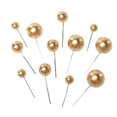 12 GOLD Faux Pearl Balls Cake Topper Picks Cupcake Decorations Wedding Party