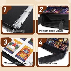 Wazzio Card Binder 4 Pocket, 3-Ring Trading Card Binder with 50 Removable Dou…