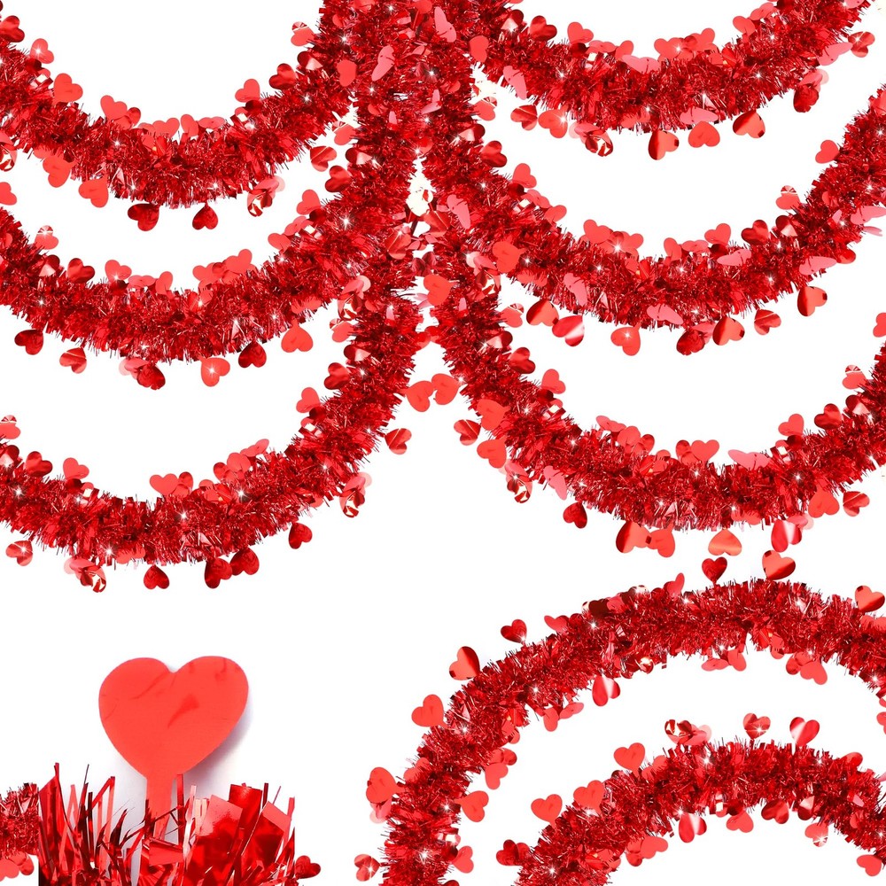 50FT Valentine’s Day Decorations, Red Valentines Heart Tinsel