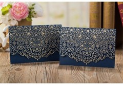Blue Personalised Laser Cut Wedding Invitation Card Candy Boxes Bag Envelopes