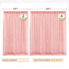 10x8ft Tulle Backdrop Curtain with Lights String for 2 Panels(5*8FT) Dusty Rose