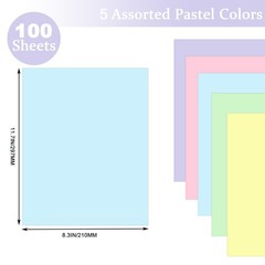 100 Sheets Pastel Cardstock Thick Paper, 5 Colors 8.3 x 11.7 inches,