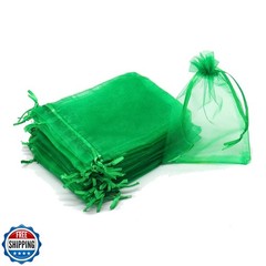Bezall 50Pcs Green Organza Bags 5×7 Inch, Sheer Jewelry Bag Drawstring Christ