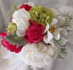 Custom Beautiful Hand Made White, Pink Peonies Green Bridal Wedding Bouquet