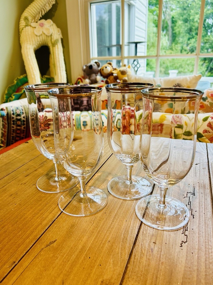 10 Strawberry Street • Windsor • 16oz • Water Goblets with Silver Band Set 4