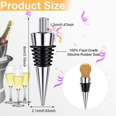6 Pieces Metal Bottle Stopper 16 x 3/8 16 x Thread Size, Silver/Black