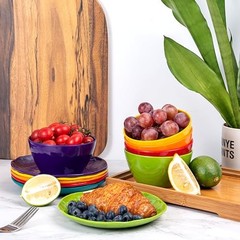 .75 inch Melamine Plates, Round Salad Dessert Appetizer Plates for 6 Multicolor