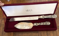 Vintage Mikasa Cake Server & Knife Set-Silver Plated W/Velvet Box