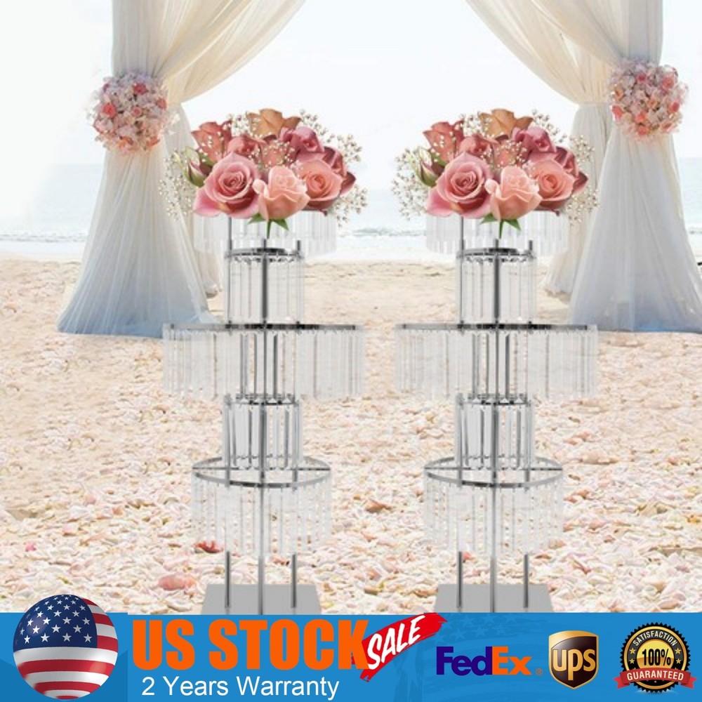 2Pcs Acrylic Crystal Flower Stand Wedding Vase Party Dinner Pedestal Stand Decor